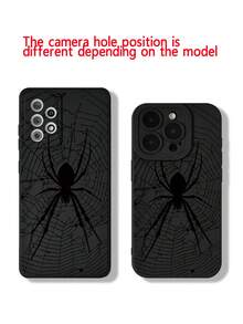 Spider 1pc 穿孔直边黑色蜘蛛网彩绘加厚防摔手机保护壳 - 彩色 - 查看 4