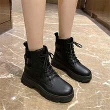 Botas con suela gruesa y cordones para mujer, botas cortas de estilo británico a la moda, versátiles y estilizadoras, nuevas llegadas para otoño/invierno