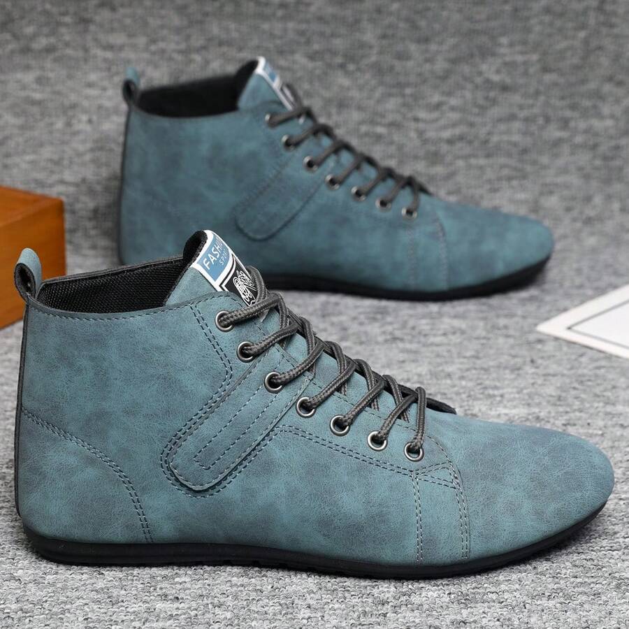 Men's High-Top Boots, Lightweight, Comfortable, Versatile, Retro - D411 Green - View 1