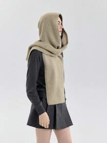 1 szt. Damski, jednokolorowy, dzianinowy szalik z kapturem i kominem, ciepły i przyjazny dla skóry, uniwersalny, do noszenia w biurze lub na randkach na świeżym powietrzu, odpowiedni na jesień/zimę