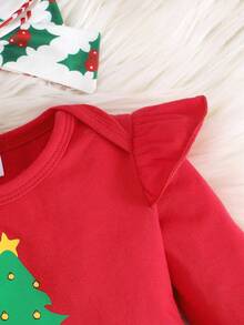 BrownBark 4pcs/Set Baby Girls Christmas Autumn Outfit, Round Neck Christmas Letter Print Long Sleeve Top + Pants + Headband + Hat, Versatile Daily Wear Set