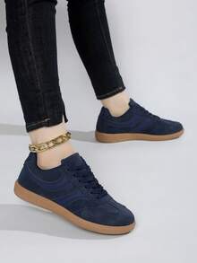 Women's Breathable Casual Flat Sneakers - Navy Blue - View 4