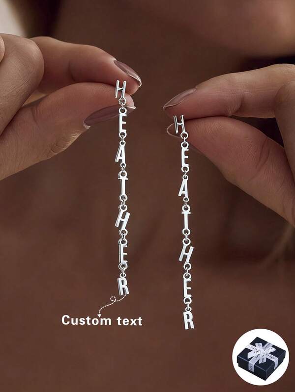 1 Pair Customized Name Stud Earrings, Gold Stainless Steel Personalized English Letter & Number Earrings, Handmade Minimalist Christmas Gift For Her