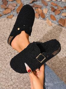 Boken 女士 2025 年春季新款厚底拖鞋，一脚蹬休闲乐福鞋 - 黑色 - 查看 3