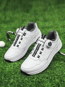 Zapatos de golf para hombres, nueva suela gruesa antideslizante y resistente al desgaste, diseño de botón giratorio de puntera redonda y baja, cómodos zapatos de golf profesionales para hombres con suela blanda y agarre fuerte, parte superior impermeable y antióleo, talla extra grande 46, zapatos deportivos para hombres adecuados para correr
