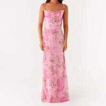 Women's Beach Vacation Maxi Dress Loose Dress Elegant Floral Print Spaghetti Strap Dress Suspender Dress - 粉色 - 查看 5