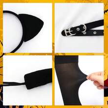 Cat Ears Headband And Tail Collar Black Knee Sock Set For Women Girls Cat Costume Accessories Kit Halloween Party Cosplay Costumes Set - 如圖 - 查看 5