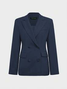 Elegant Daily Business Commute Basic Set: Waist-Cinched Regular Shoulder Long Sleeve Blazer + High-Waisted Flared Leg Pants, Suit Set Spring - Navy Blue - View 7
