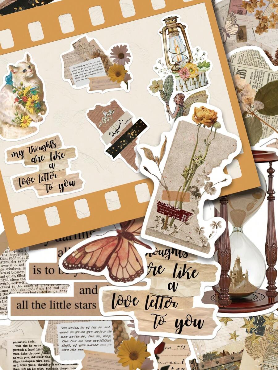 30 piezas de pegatinas vintage artísticas, hermosas y divertidas con diseños de mariposas y flores, perfectas para decorar cuadernos, portátiles, patinetas, guitarras, suministros para fiestas, maletas y sobres - Pegatinas de manualidades