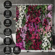 Water-Resistant Floral Shower Curtain, All-Season Knit Weave Polyester Bathroom Decor With Plant Theme, Digital Print Flower Garden Design, Machine Washable With Hooks Included Christmas Decor