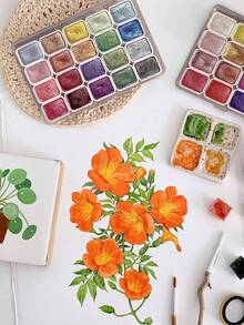 Juego de 24 colores de pintura de acuarela sólida, bloques de pigmento de acuarela sólida con textura metálica perlada, adecuado para caligrafía, pintura, arte de uñas, DIY - Colores vibrantes, de larga duración, fácil de mezclar - Multicolor - Ver 9