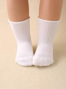 12/6 Pairs Baby/Kids Crew Socks, Toddler Girls Solid Color Thermal Socks, Casual Warm Socks For Daily Wear, Gift, Black White Khaki Brown, Autumn Winter