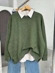 Suéter de punto de manga larga de unicolor casual para mujer, suave, cómodo, cálido y versátil para otoño/invierno