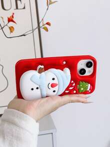 Cute Snowman On Red Background Cartoon Christmas Phone Case, Silicone Shockproof Cover Compatible With Apple 17/16/15/14/13/12 Pro Max