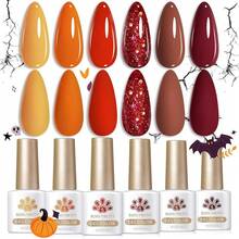 Born Pretty Esmalte de uñas de gel rojo para otoño e invierno, 6 colores, rojo oscuro, burdeos, sangre, cereza, rojo vino, esmalte de uñas de gel para remover, diseño de arte de uñas, salón de - Caramelo Miel - Ver 3