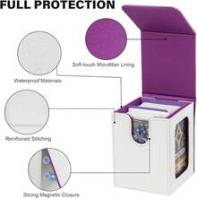 Magnetic Card Deck Box For TCG Storage, Holds 100 Double-Sleeved Cards - White & Purple - View 10
