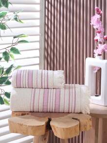 Cotton Towel Set – 150x90 Cm + 70x140 Cm – Soft, Absorbent, Durable – Made In Turkey - Dusty Pink - View 3