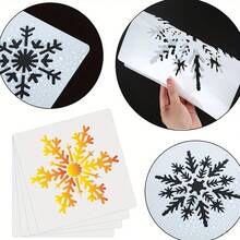 8 件（5.9 X 5.9 英寸）可重复使用的圣诞雪花模板 - 下雪、圣诞快乐、小矮人和节日设计，用于绘画、喷窗和工艺品、圣诞工艺品用品 | 节日模板 | 可重复使用的模板，可重复使用的圣诞模板 - 彩色 - 查看 7