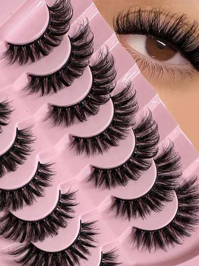 أندين 7 أزواج من الرموش الطبيعية السميكة المزيفة والحقيقية ذات الساق الأسود الرفيع