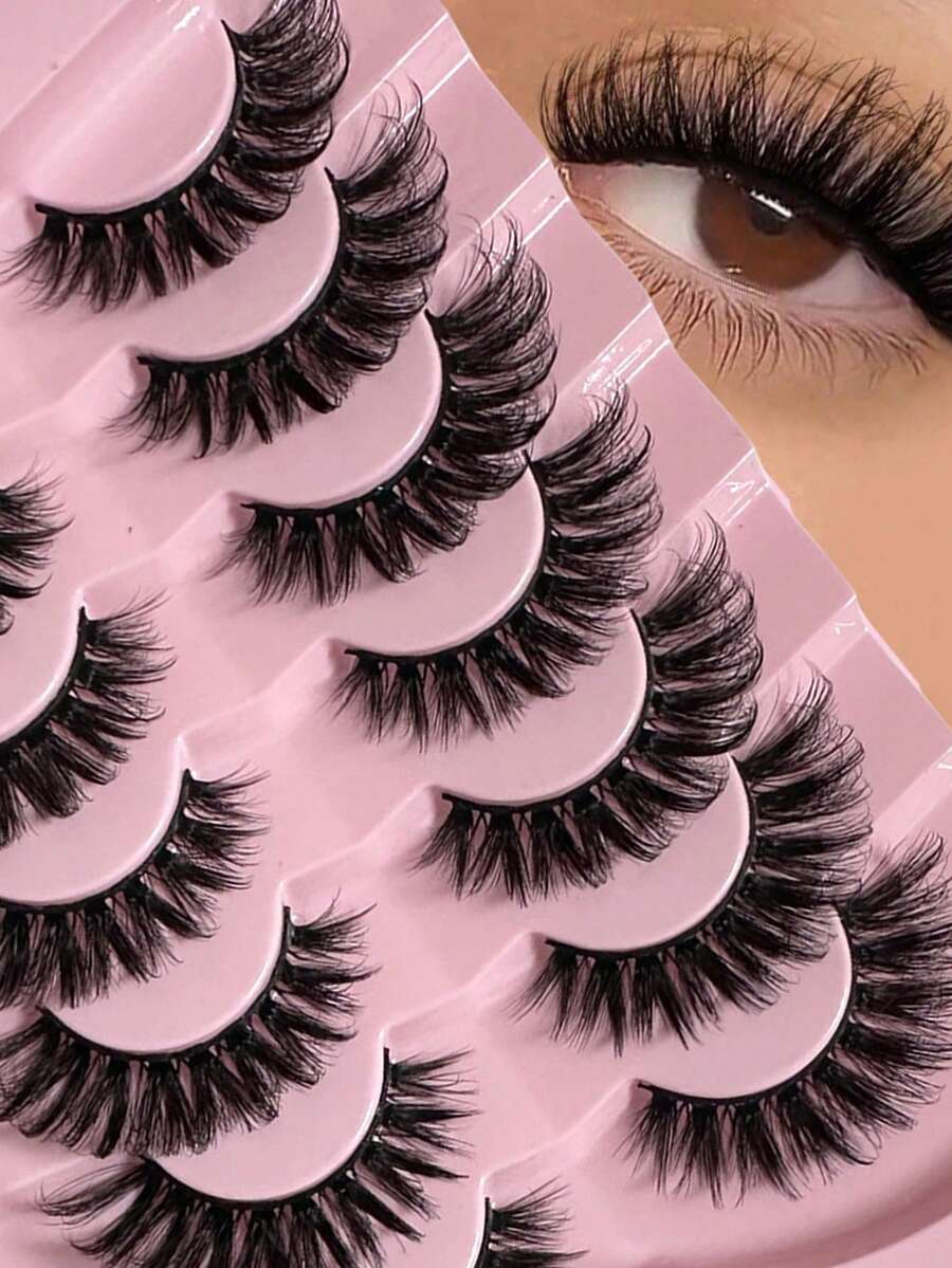 Ondine 7 Pairs Of Fine Black Stem 3D Natural Thick Imitation Real And Fake Eyelashes - Black - View 1
