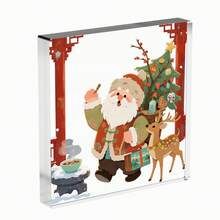 1 pièce (10*10CM/4*4in) Ornement de Noël en forme de cœur en cristal acrylique, scène de la Nativité avec la Vierge Marie, un âne, des moutons, un halo, une étoile et un design artistique religieux. Cadeau parfait pour Thanksgiving et Noël, convient pour la décoration de bureau, l'étagère, la décoration de fête - Style artisanal moderne