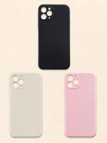 3 piezas Fundas de teléfono de silicona de unicolor minimalista en negro, blanco y rosa compatibles con 17 Pro Max y teléfonos Galaxy, cubiertas protectoras, estuche de teléfono básico y lindo como regalo de primavera - Multicolor - Ver 23