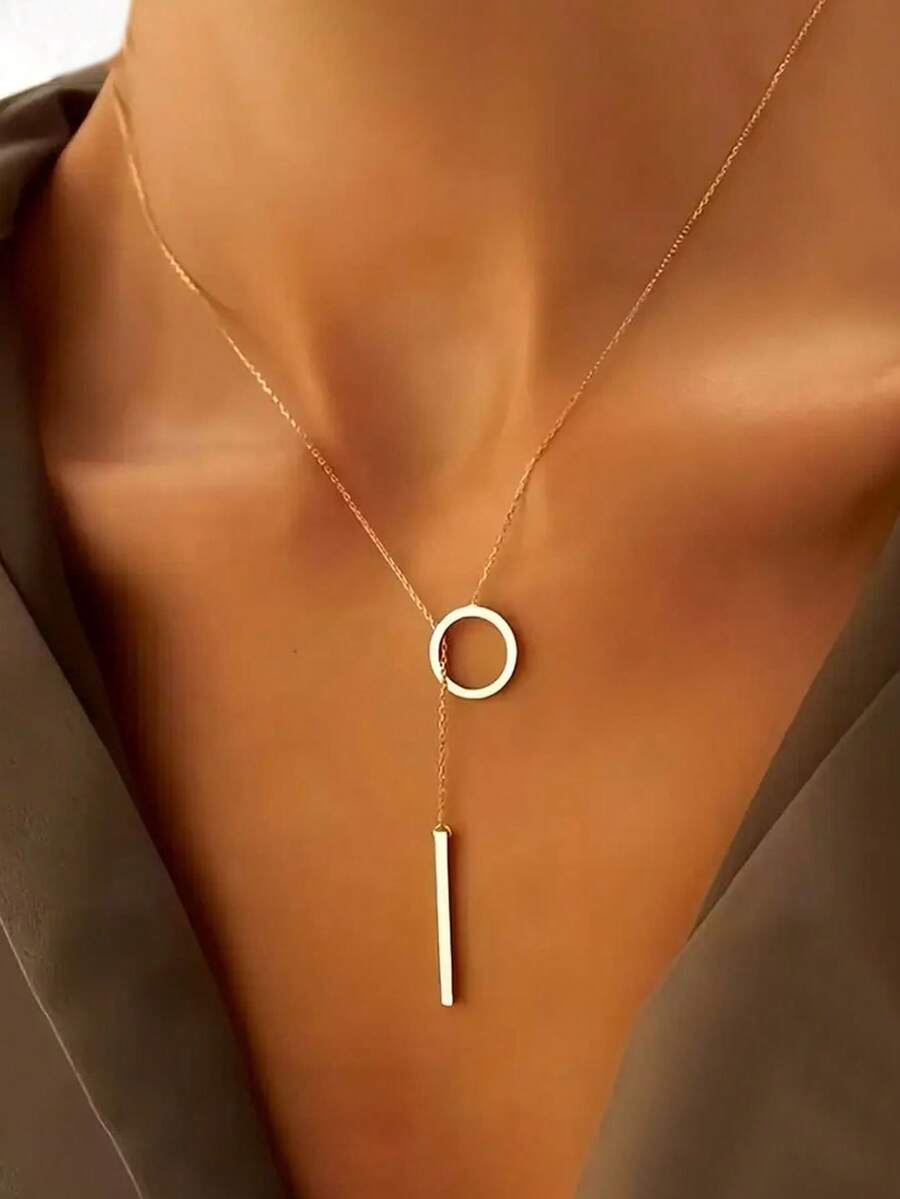 High Quality 316 Stainless Steel Golden Y-Necklace For Women, Anti-Fading, Comfortable & Versatile, Minimalist & Elegant, Suitable For Daily Wear Or Parties; Fashionable Women's Earrings, Jewelry Accessories, Exquisite Gift For Her, Holiday Gift, Anniversary Gift