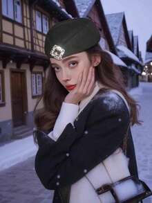 1 szt. damski kapelusz z filcu wełnianego w stylu vintage, francuska elegancka, minimalistyczna i uniwersalna czapka, odpowiednia na imprezy, do noszenia na co dzień, do fotografii ulicznej, na jesień/zimę