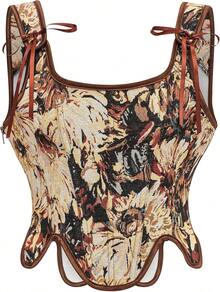 Women's Waist Cincher Bustier Boned Corset With  Design In 2025 - Brown Retro Country Style - View 10