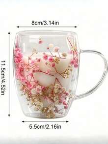 双层咖啡杯，冷热皆宜，干花设计牛奶杯，带手柄双层杯，耐热冷饮，适合小杯果汁和茶，浪漫的饮品体验，理想的生日礼物，咖啡杯，圣诞装饰，圣诞节 - 彩色 - 查看 4