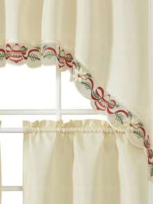 1 Set 100% Polyester Fabric Christmas Bell & Floral Embroidered European Style Curtains, Suitable For Kitchen, Window, Home Decor, Living Room, Wedding, Party - Multicolor - View 8