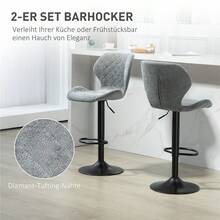 Bar Stool Set Of 2, Upholstered Bar Stool With Backrest, Chenille Look, Steel Frame, Height-Adjustable Kitchen Chairs With Footrest, 360° Rotatable Counter Stool For Kitchen, Living Room, Dark Gray - Grey - View 4