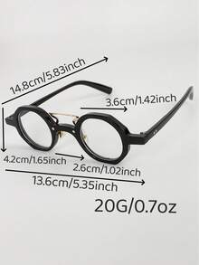 1pc Polygonal Double-Bridge Women's Clear Lens Y2K Decorative Vintage Glasses - 1PC Small Box Flat Black and White - View 4