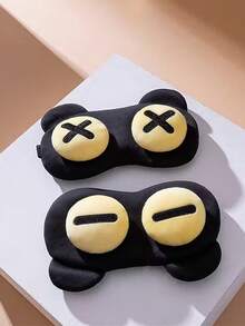 1 件可爱卡通熊眼罩 - 柔软聚酯纤维遮光睡眠眼罩，可调节拉链设计，黄色和黑色，适合旅行、工作、午睡 - 无需电池，耐用材质，办公室工作人员必备 - 彩色 - 查看 3