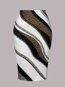 Bộ 2 món áo xanh trơn thanh lịch và chân váy ôm sát gợi cảm dành cho nữ cỡ lớn, mùa hè - Màu Khaki - Xem 4