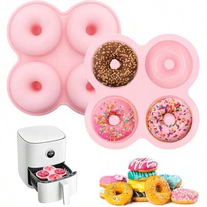 4-Cavity Round 3D Silicone Donut Cake Mold For Mousse, Chocolate Pieces - DIY Baking Tool