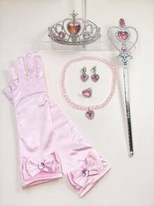 8pcs Princess Costume Party Accessories Set, Including Crown, Gloves, Hair Accessories, Wand, Necklace, Earrings, Suitable For Party Occasions