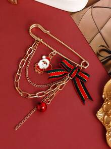 1 pieza Elegante y lindo broche de cadena de metal con reno, muñeco de nieve, campana y borla navideños, accesorio de regalo