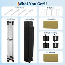 Carpa plegable de 3 m x 3 m (10 x 10 pies), resistente, con instalación con un solo botón, bolsa con ruedas portátil y una pared lateral, con altura ajustable y 4 bolsas de peso para eventos al aire libre. - Caqui - Ver 5