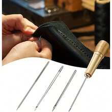 7 Pieces Handmade Leather Sewing Tools, 3 Sewing Awl Needles + 1 Copper Handle + 1 Roll Of Nylon Cord + 2 Thimbles, Canvas Leather Restoration And DIY Craft Sewing Tools