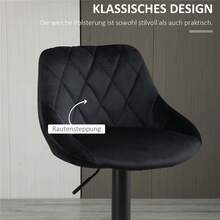 Set di 2 sgabelli da bar regolabili in altezza, neri, sgabello da bistrot con poggiapiedi e schienale in velluto e metallo, 46 x 48 x 83-104 cm