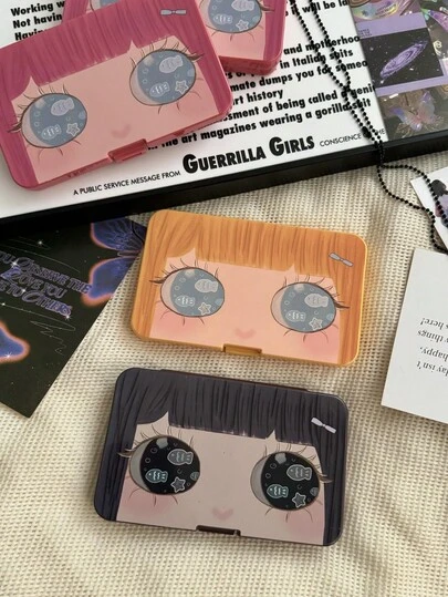 XIANG YU 6-delars set med söta tjejer med abstrakt mönster, kontaktlinsfodral, bärbart läckagesäkert kontaktlinsfodral, med spegel och demonteringsverktyg, lämplig för blötläggning och förvaring av rese- och hemlinsbehållare.