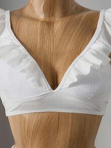 Bellisia Summer Beach Ruffle Trim High Waisted Bikini Set - White - View 3