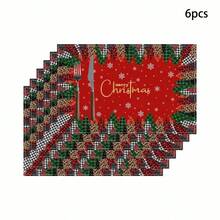 1/4/6 Stücke Set bedruckte Tischsets für fröhliche Weihnachten, Weihnachtsbaum Stil, Polyesterfaser Küchen-/Esszimmer Tisch Dekorationsstoff, geeignet für Weihnachtsdekoration in Restaurants und Küchen.