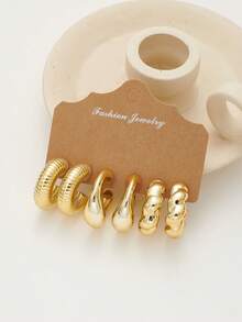 6-18pcs Gold-Tone New Resin & CCB Exaggerated C-Shape Water Drop Earrings Fashion Jewelry Set