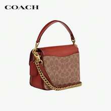 Coach Cassie 20 Women's Classic Signature Logo Colorblock Chain Coated Canvas & Leather Small Satchel Shoulder Bag, Red - Red - View 4