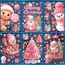 8 Sheets Of Adorable And Fun Pink Christmas Window Stickers - Santa, Snowman And Reindeer - Adorned, Essential For Indoor And Outdoor Holiday Decoration Christmas Decorations Christmas Decoration Christmas Decorations Home Room Decor Home Decor