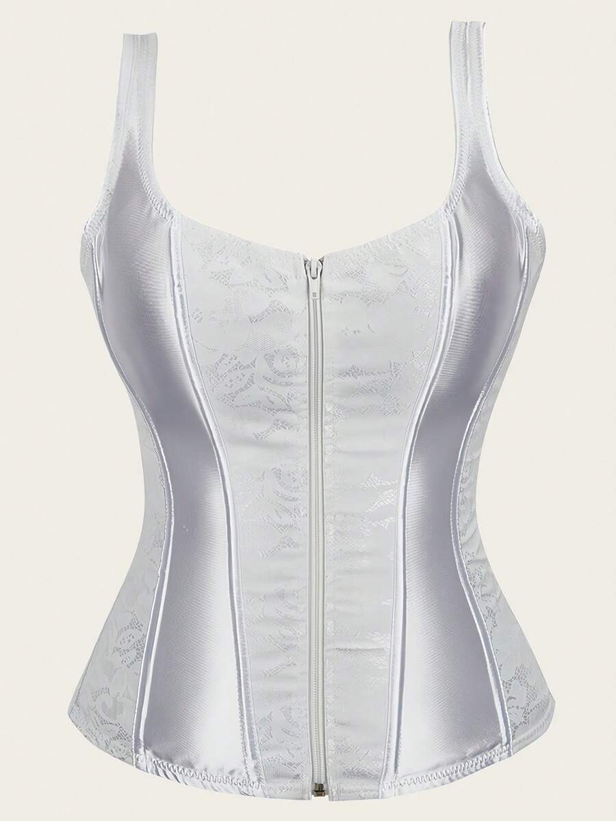 Jutrisujo White Corset For Women Bustier Top Lingerie Plus Size Straps Zipper Front Halloween Costumes - 2928-white - View 1