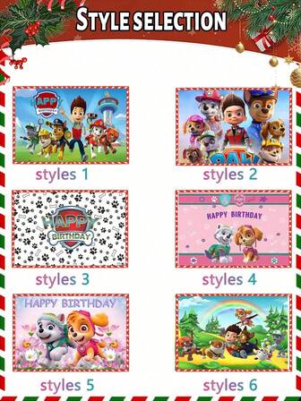  1 件 Paw Patrol 主题小狗生日派对背景横幅耐用涤纶面料，带有“生日快乐”文字，鲜艳的色彩适合室内/室外庆祝活动、照片背景和桌布 | 四季派对装饰、狗狗生日派对装饰、节日装饰