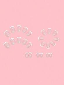 24pcs Short Square White French Tip Nail Stickers, Minimalist Design, Suitable Daily Wear, Artificial Nail Accessories - White - View 3